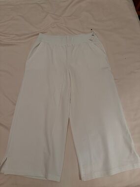 Talbots White Soft Jersey Wide-Leg Pull-On Pants sz M